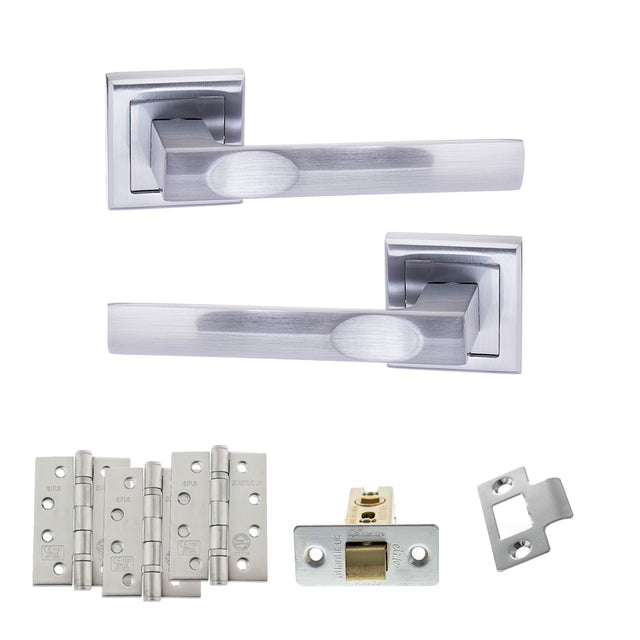 Quality image of STATUS Kansas Door Handle Pack (Latch Set - 3" CE Latch, 4" Fire Rated Hinges x3) - Satin Chrome | Sku. adps24ssc4 | available from Trade Door Handles.
