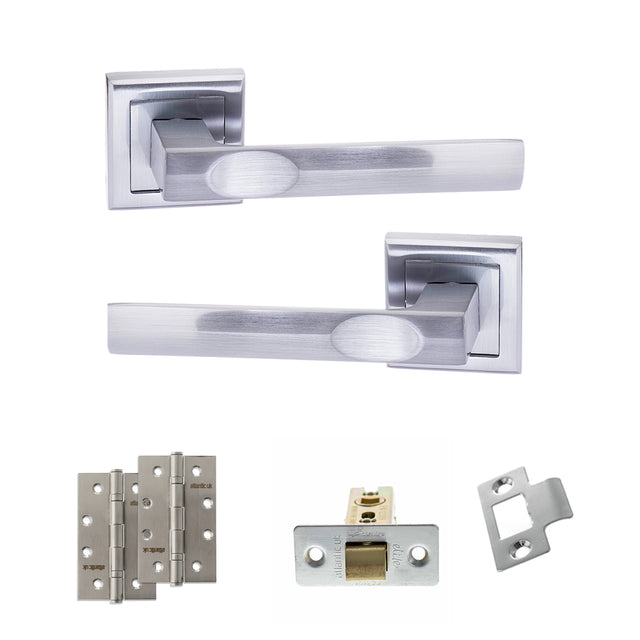 Quality image of STATUS Kansas Door Handle Pack (Latch Set - 3" CE Latch, 4" Slim Knuckle Hinges x2) - Satin Chrome | Sku. adps24ssc6 | available from Trade Door Handles.