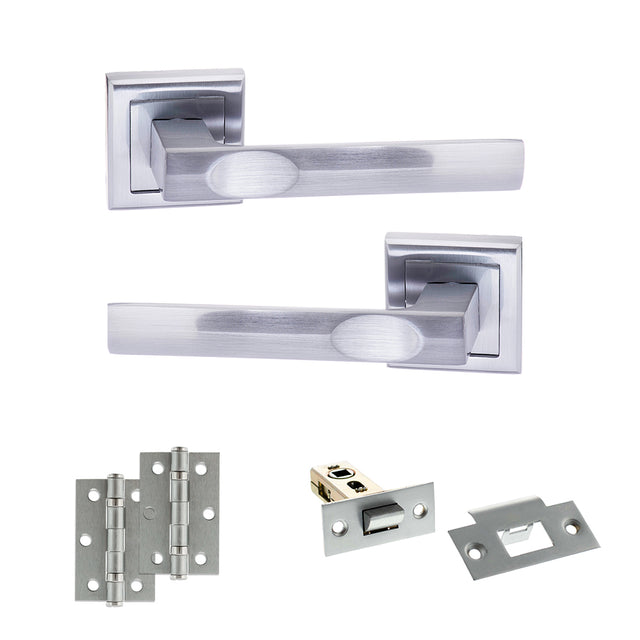 Quality image of STATUS Kansas Door Handle Pack (Latch Set - 2.5" Latch, 3" Hinges x2) - Satin Chrome | Sku. adps24ssc7 | available from Trade Door Handles.