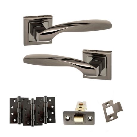 Quality image of STATUS Oklahoma Door Handle Pack (Latch Set - 3" CE Latch, 4" Fire Rated Hinges x3) - Black Nickel | Sku. adps25sbn4 | available from Trade Door Handles.