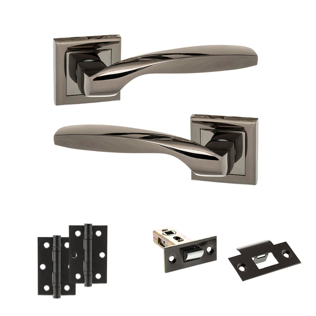 Quality image of STATUS Oklahoma Door Handle Pack (Latch Set - 2.5" Latch, 3" Hinges x2) - Black Nickel | Sku. adps25sbn7 | available from Trade Door Handles.