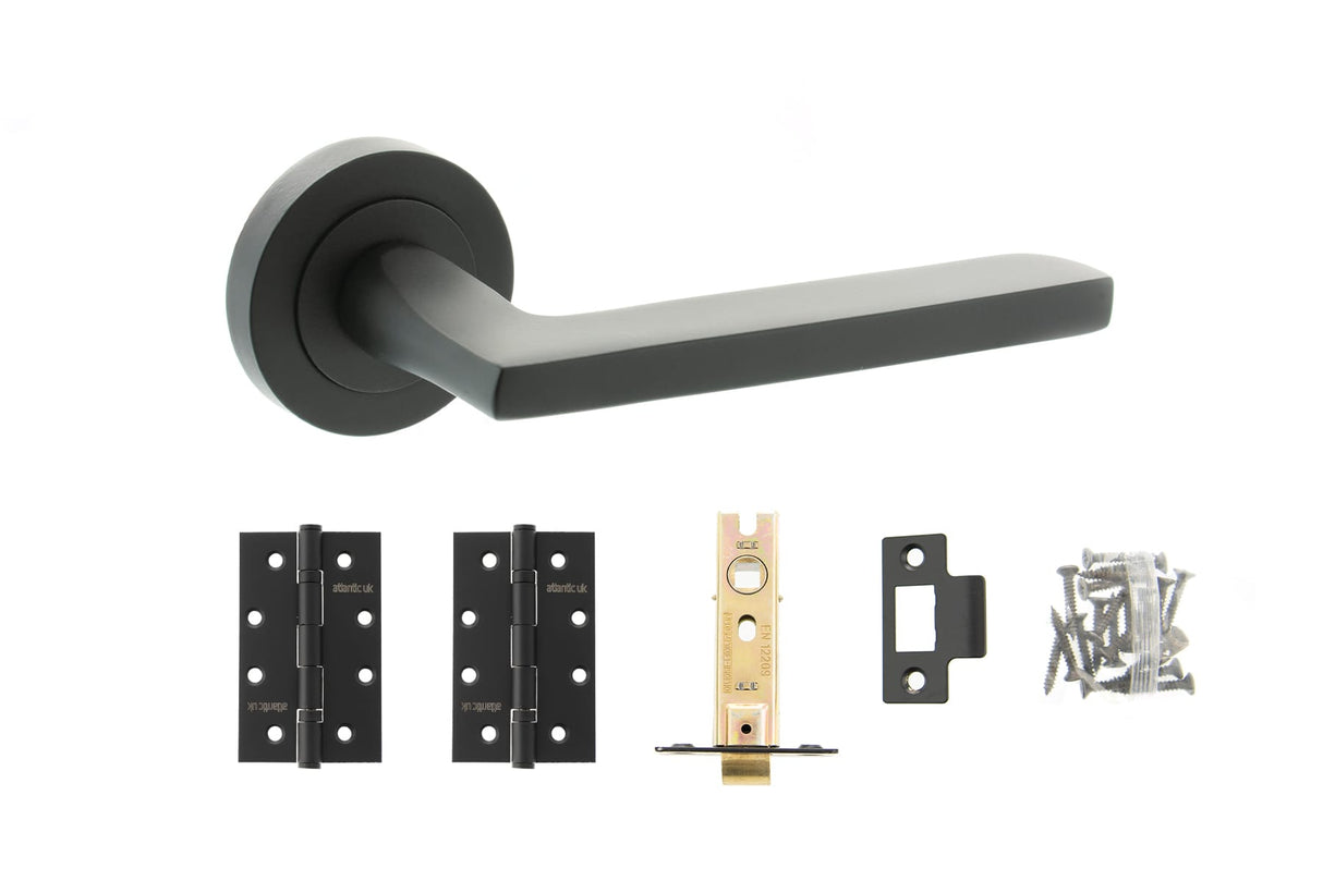 Quality image of Atlantic Alaska Door Pack Bundle (2.5" Latch, 3"x2" Hingesx3) - Matt Black | Sku. adpbs26rmb25 | available from Trade Door Handles.