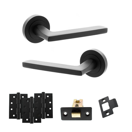 Quality image of STATUS Alaska Door Handle Pack (Latch Set - 3" CE Latch, 4" Fire Rated Hinges x3) - Matt Black | Sku. adps26rmb4 | available from Trade Door Handles.