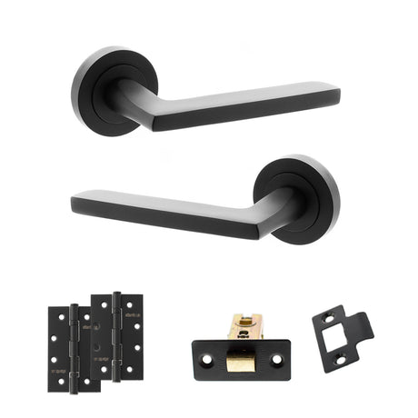 Quality image of STATUS Alaska Door Handle Pack (Latch Set - 3" CE Latch, 4" Slim Knuckle Hinges x2) - Matt Black | Sku. adps26rmb6 | available from Trade Door Handles.