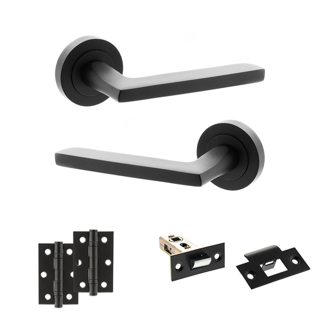 Quality image of STATUS Alaska Door Handle Pack (Latch Set - 2.5" Latch, 3" Hinges x2) - Matt Black | Sku. adps26rmb7 | available from Trade Door Handles.