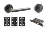 Quality image of STATUS Alaska Door Handle Pack (Bathroom Set - 3" CE Bathroom Lock, 3" Fire Rated Hinges x3) - Matt Black | Sku. adps26rmb9 | available from Trade Door Handles.