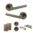 Quality image of STATUS Nebraska Door Handle Pack (Bathroom Set - 3" CE Bathroom Lock, 4" Slim Knuckle Hinges x2) - Antique Brass | Sku. adps28rab13 | available from Trade Door Handles.