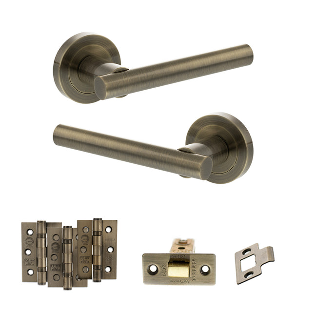 Quality image of STATUS Nebraska Door Handle Pack (Latch Set - 3" CE Latch, 3" Fire Rated Hinges x3) - Antique Brass | Sku. adps28rab2 | available from Trade Door Handles.