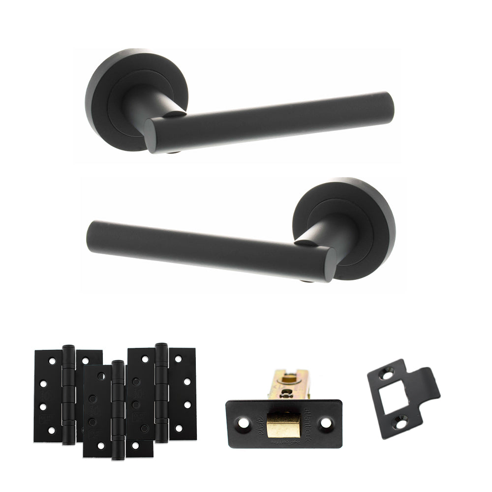Quality image of STATUS Nebraska Door Handle Pack (Latch Set - 2.5" CE Latch, 4" Fire Rated Hinges x3) - Matt Black | Sku. adps28rmb3 | available from Trade Door Handles.