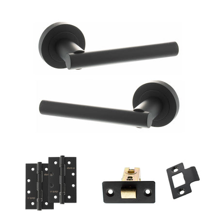 Quality image of STATUS Nebraska Door Handle Pack (Latch Set - 2.5" CE Latch, 4" Slim Knuckle Hinges x2) - Matt Black | Sku. adps28rmb5 | available from Trade Door Handles.