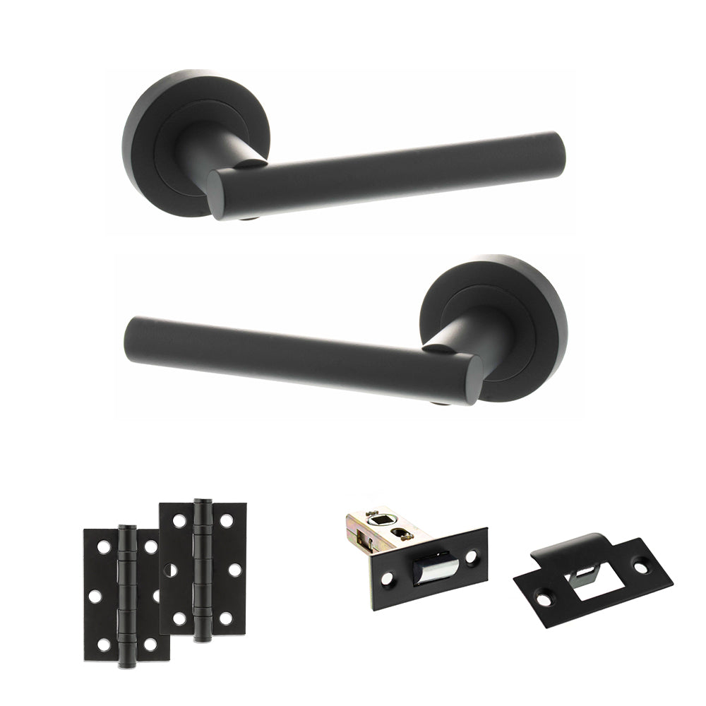 Quality image of STATUS Nebraska Door Handle Pack (Latch Set - 2.5" Latch, 3" Hinges x2) - Matt Black | Sku. adps28rmb7 | available from Trade Door Handles.