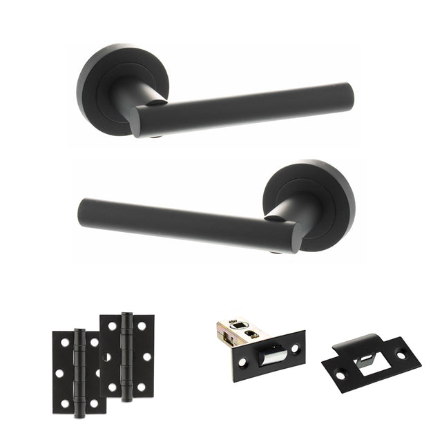 Quality image of STATUS Nebraska Door Handle Pack (Latch Set - 2.5" Latch, 3" Hinges x2) - Matt Black | Sku. adps28rmb7 | available from Trade Door Handles.