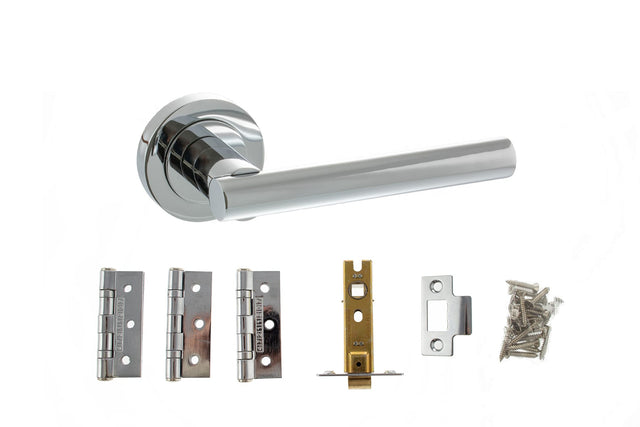 Quality image of STATUS Nebraska Door Handle Pack (Latch Set - 2.5" CE Latch, 3" Fire Rated Hinges x3) - Polished Chrome | Sku. adps28rpc1 | available from Trade Door Handles.