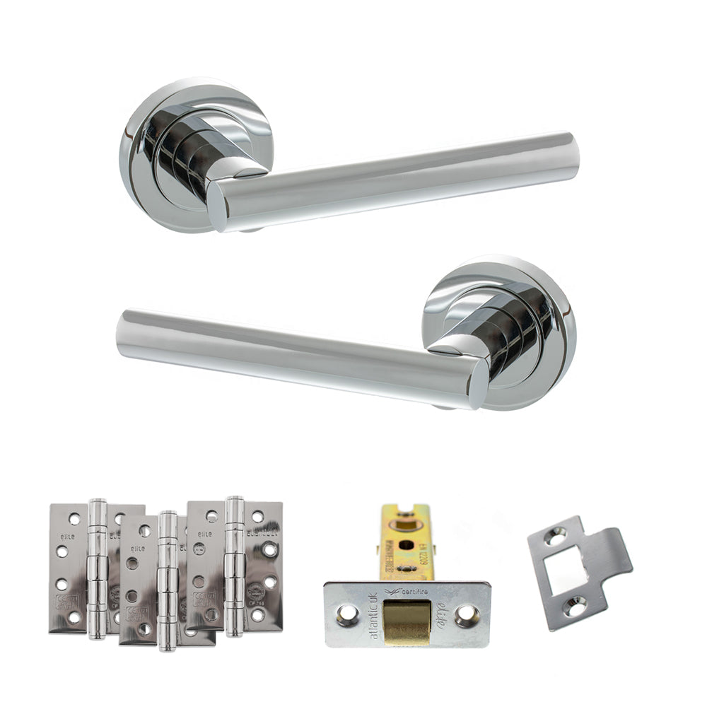 Quality image of STATUS Nebraska Door Handle Pack (Latch Set - 2.5" CE Latch, 4" Fire Rated Hinges x3) - Polished Chrome | Sku. adps28rpc3 | available from Trade Door Handles.