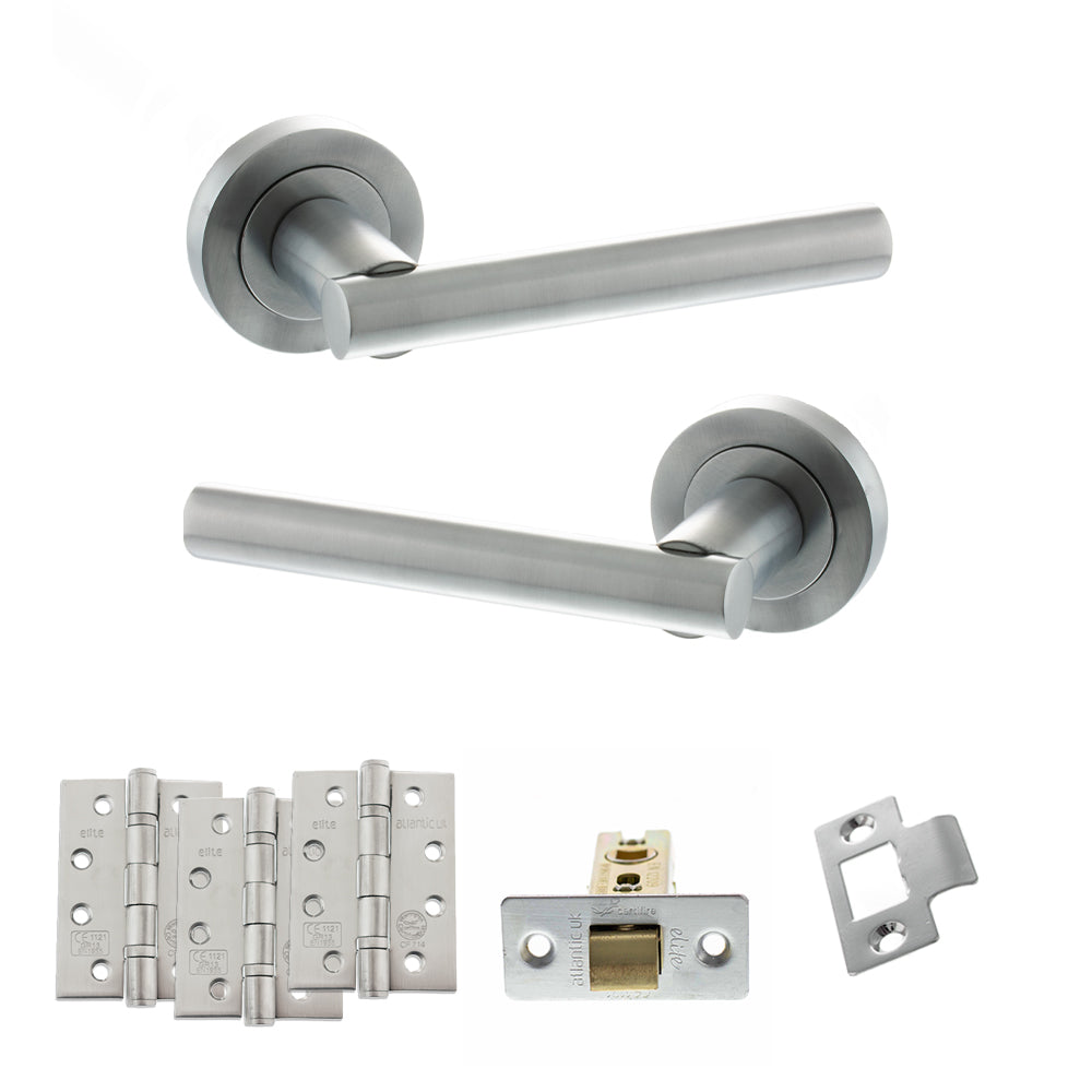 Quality image of STATUS Nebraska Door Handle Pack (Latch Set - 2.5" CE Latch, 4" Fire Rated Hinges x3) - Satin Chrome | Sku. adps28rsc3 | available from Trade Door Handles.