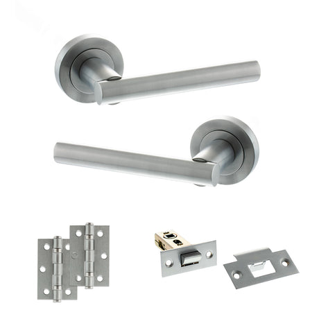 Quality image of STATUS Nebraska Door Handle Pack (Latch Set - 2.5" Latch, 3" Hinges x2) - Satin Chrome | Sku. adps28rsc7 | available from Trade Door Handles.