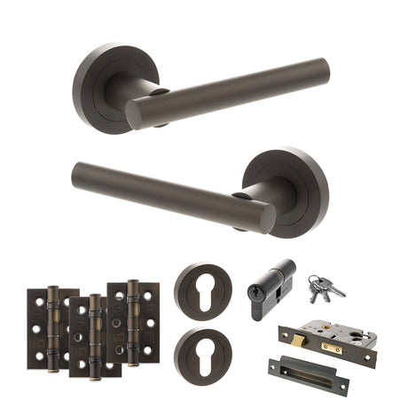 Quality image of STATUS Nebraska Door Handle Pack (Euro Lock Set - 2.5" CE Sashlock, 3" Fire Rated Hinges x3) - Urban Dark Bronze | Sku. adps28rudb20 | available from Trade Door Handles.