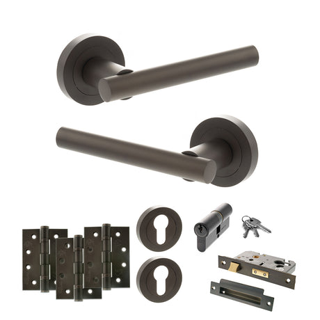 Quality image of STATUS Nebraska Door Handle Pack (Euro Lock Set - 2.5" CE Sashlock, 4" Fire Rated Hinges x3) - Urban Dark Bronze | Sku. adps28rudb22 | available from Trade Door Handles.
