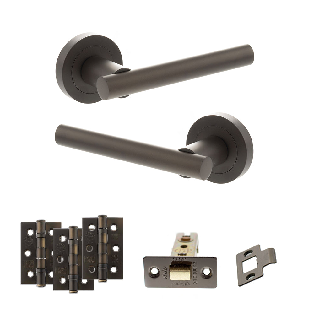 Quality image of STATUS Nebraska Door Handle Pack (Latch Set - 3" CE Latch, 3" Fire Rated Hinges x3) - Urban Dark Bronze | Sku. adps28rudb2 | available from Trade Door Handles.