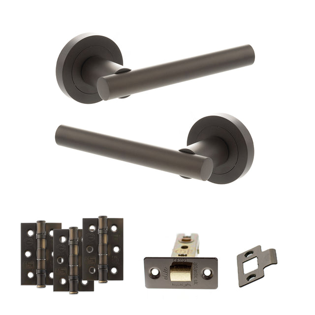 Quality image of STATUS Nebraska Door Handle Pack (Latch Set - 3" CE Latch, 3" Fire Rated Hinges x3) - Urban Dark Bronze | Sku. adps28rudb2 | available from Trade Door Handles.