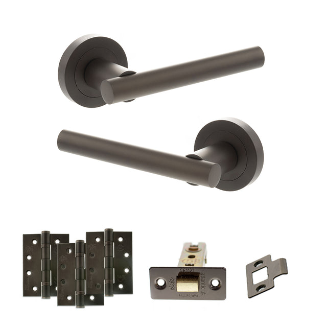 Quality image of STATUS Nebraska Door Handle Pack (Latch Set - 3" CE Latch, 4" Fire Rated Hinges x3) - Urban Dark Bronze | Sku. adps28rudb4 | available from Trade Door Handles.