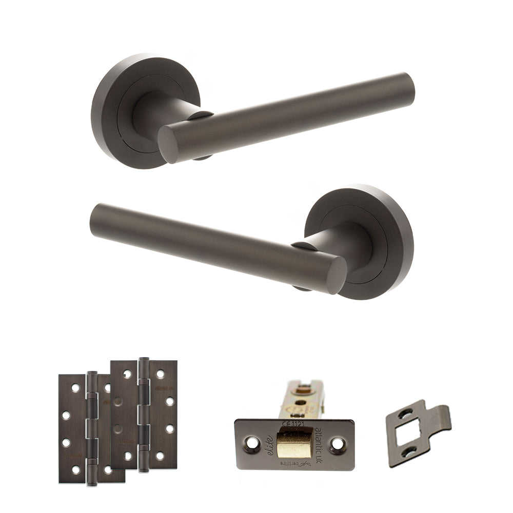 Quality image of STATUS Nebraska Door Handle Pack (Latch Set - 2.5" CE Latch, 4" Slim Knuckle Hinges x2) - Urban Dark Bronze | Sku. adps28rudb5 | available from Trade Door Handles.