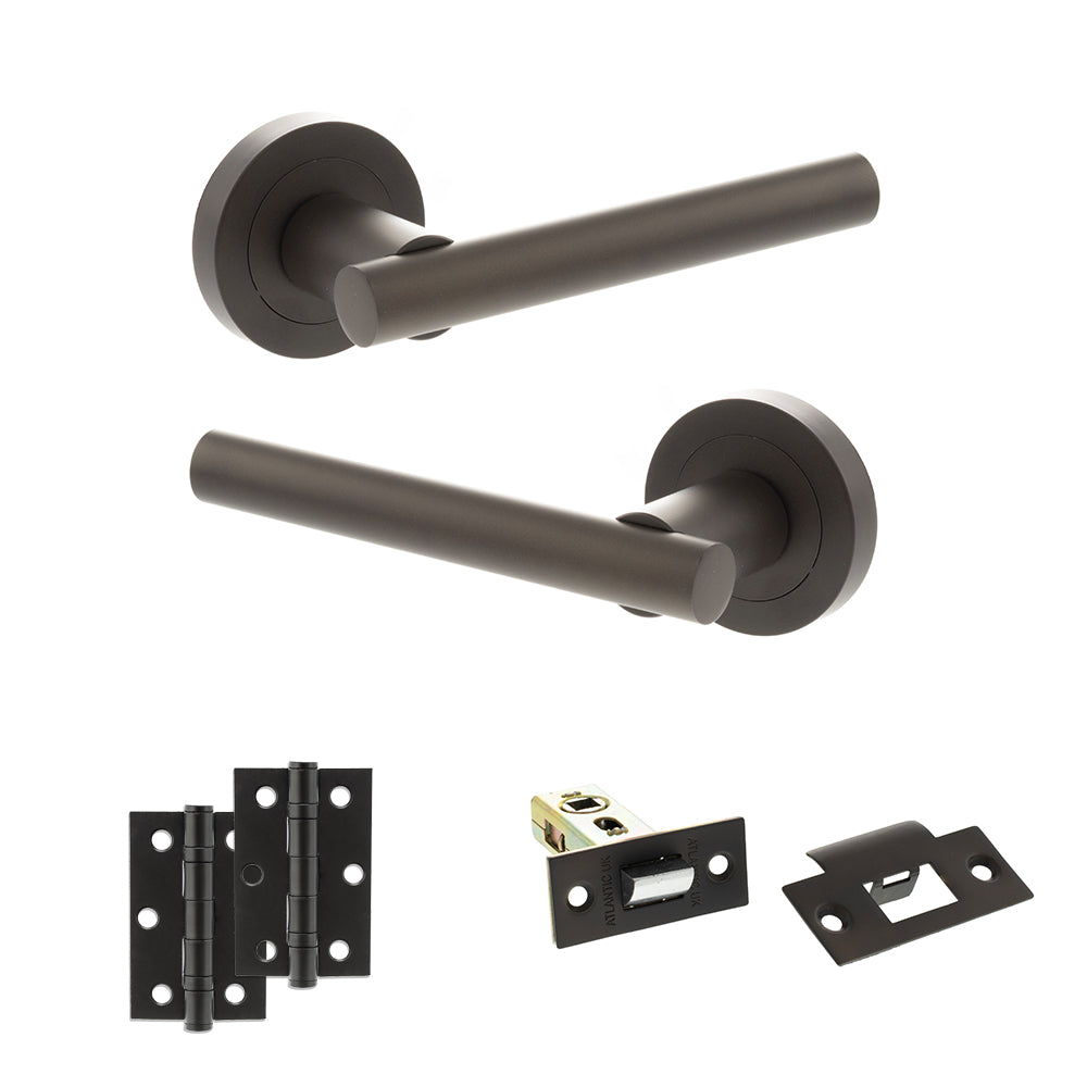 Quality image of STATUS Nebraska Door Handle Pack (Latch Set - 2.5" Latch, 3" Hinges x2) - Urban Dark Bronze | Sku. adps28rudb7 | available from Trade Door Handles.