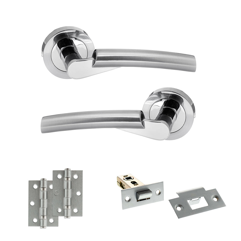 Quality image of STATUS Florida Door Handle Pack (Latch Set - 2.5" Latch, 3" Hinges x2) - Satin Chrome/Polished Chrome | Sku. adps32rscpc7 | available from Trade Door Handles.