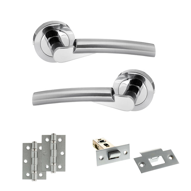 Quality image of STATUS Florida Door Handle Pack (Latch Set - 2.5" Latch, 3" Hinges x2) - Satin Chrome/Polished Chrome | Sku. adps32rscpc7 | available from Trade Door Handles.