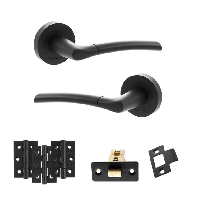 Quality image of STATUS Indiana Door Handle Pack (Latch Set - 3" CE Latch, 3" Fire Rated Hinges x3) - Matt Black | Sku. adps33rmb2 | available from Trade Door Handles.