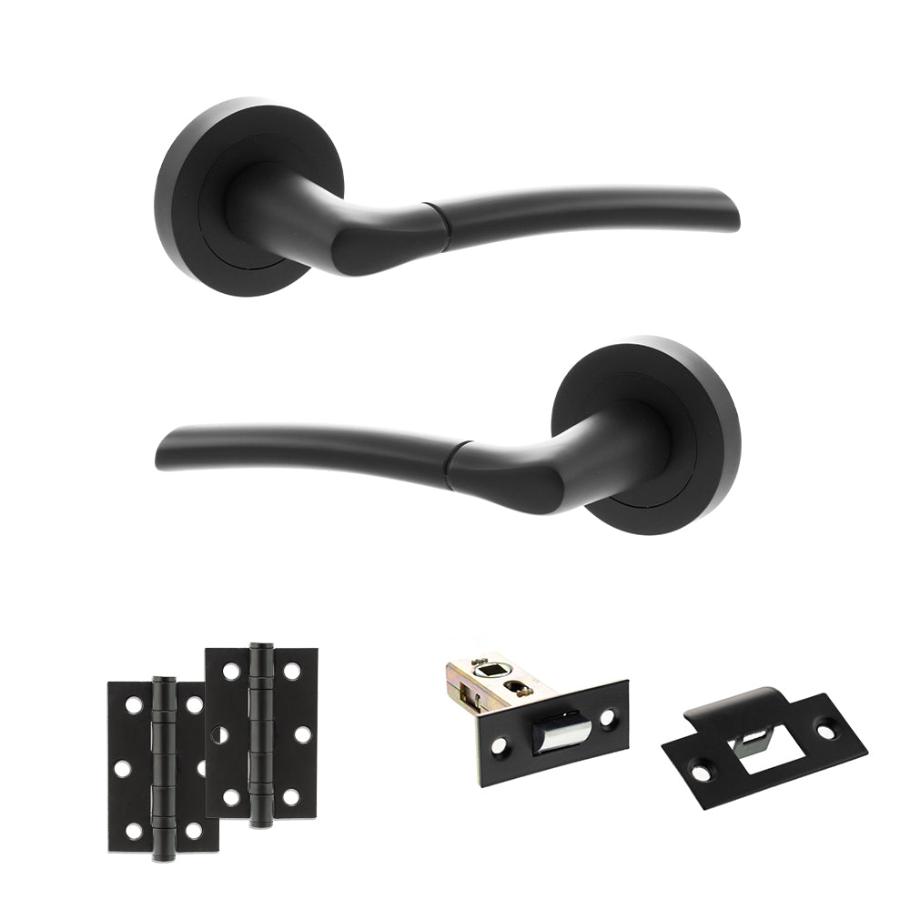 Quality image of STATUS Indiana Door Handle Pack (Latch Set - 2.5" Latch, 3" Hinges x2) - Matt Black | Sku. adps33rmb7 | available from Trade Door Handles.