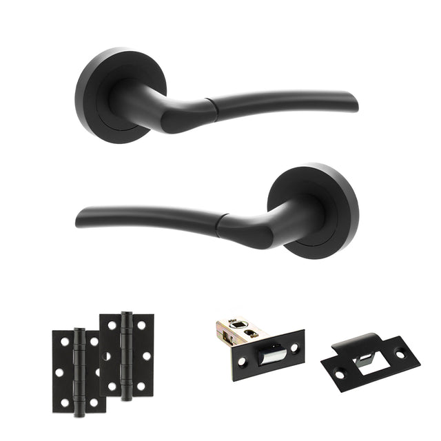 Quality image of STATUS Indiana Door Handle Pack (Latch Set - 2.5" Latch, 3" Hinges x2) - Matt Black | Sku. adps33rmb7 | available from Trade Door Handles.