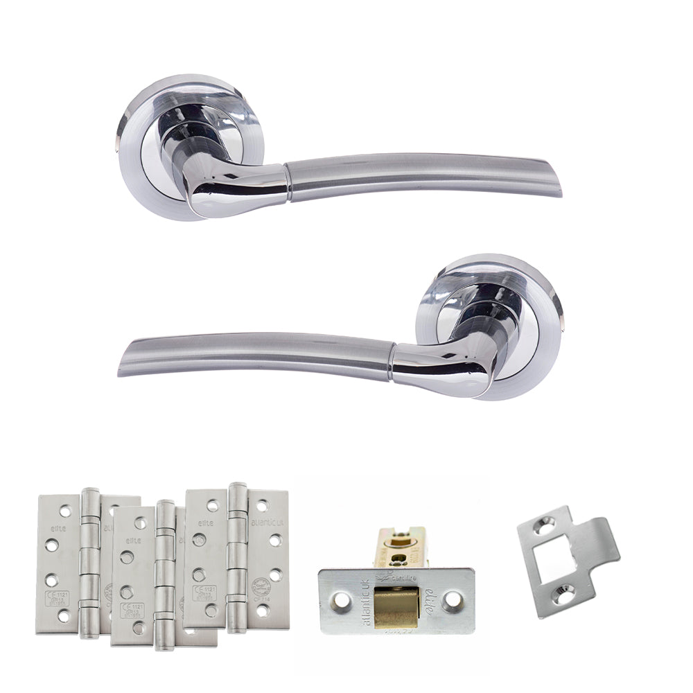 Quality image of STATUS Indiana Door Handle Pack (Latch Set - 2.5" CE Latch, 4" Fire Rated Hinges x3) - Satin Chrome/Polished Chrome | Sku. adps33rscpc3 | available from Trade Door Handles.
