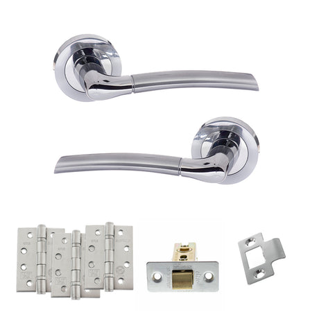Quality image of STATUS Indiana Door Handle Pack (Latch Set - 2.5" CE Latch, 4" Fire Rated Hinges x3) - Satin Chrome/Polished Chrome | Sku. adps33rscpc3 | available from Trade Door Handles.
