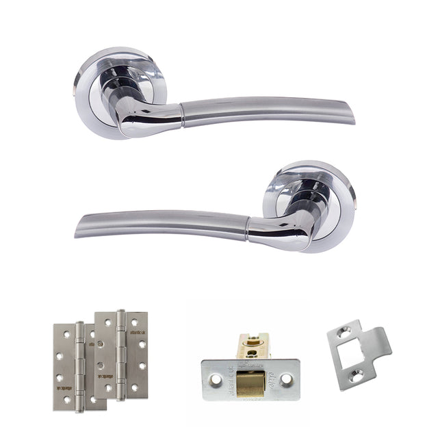 Quality image of STATUS Indiana Door Handle Pack (Latch Set - 2.5" CE Latch, 4" Slim Knuckle Hinges x2) - Satin Chrome/Polished Chrome | Sku. adps33rscpc5 | available from Trade Door Handles.