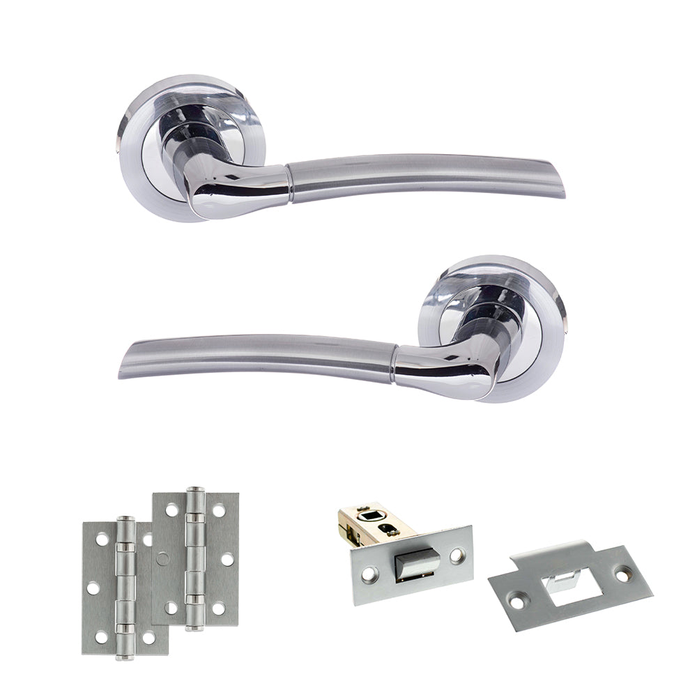 Quality image of STATUS Indiana Door Handle Pack (Latch Set - 2.5" Latch, 3" Hinges x2) - Satin Chrome/Polished Chrome | Sku. adps33rscpc7 | available from Trade Door Handles.