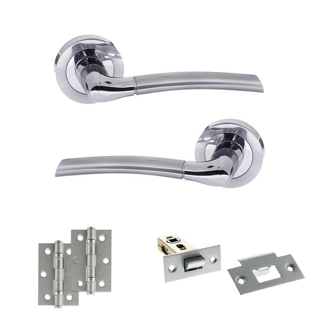 Quality image of STATUS Indiana Door Handle Pack (Latch Set - 2.5" Latch, 3" Hinges x2) - Satin Chrome/Polished Chrome | Sku. adps33rscpc7 | available from Trade Door Handles.