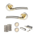 Quality image of STATUS Indiana Door Handle Pack (3 Lever Lock Set - 2.5" CE Sashlock, 4" Slim Knuckle Hinges x2) - Satin Nickel/Polished Brass | Sku. adps33rsnbp18 | available from Trade Door Handles.