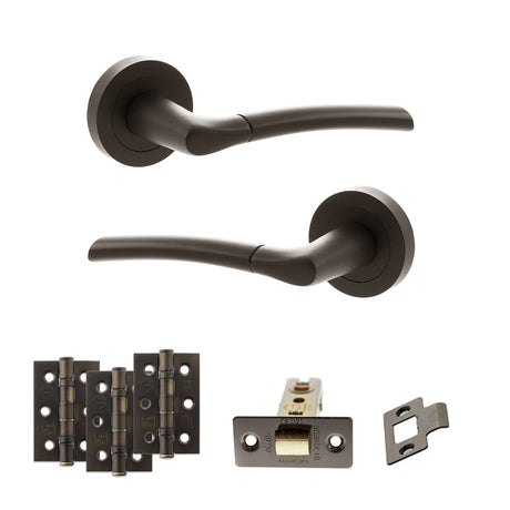 Quality image of STATUS Indiana Door Handle Pack (Latch Set - 3" CE Latch, 3" Fire Rated Hinges x3) - Urban Dark Bronze | Sku. adps33rudb2 | available from Trade Door Handles.