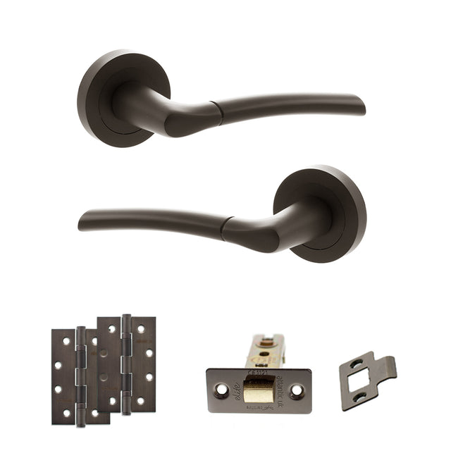 Quality image of STATUS Indiana Door Handle Pack (Latch Set - 2.5" CE Latch, 4" Slim Knuckle Hinges x2) - Urban Dark Bronze | Sku. adps33rudb5 | available from Trade Door Handles.