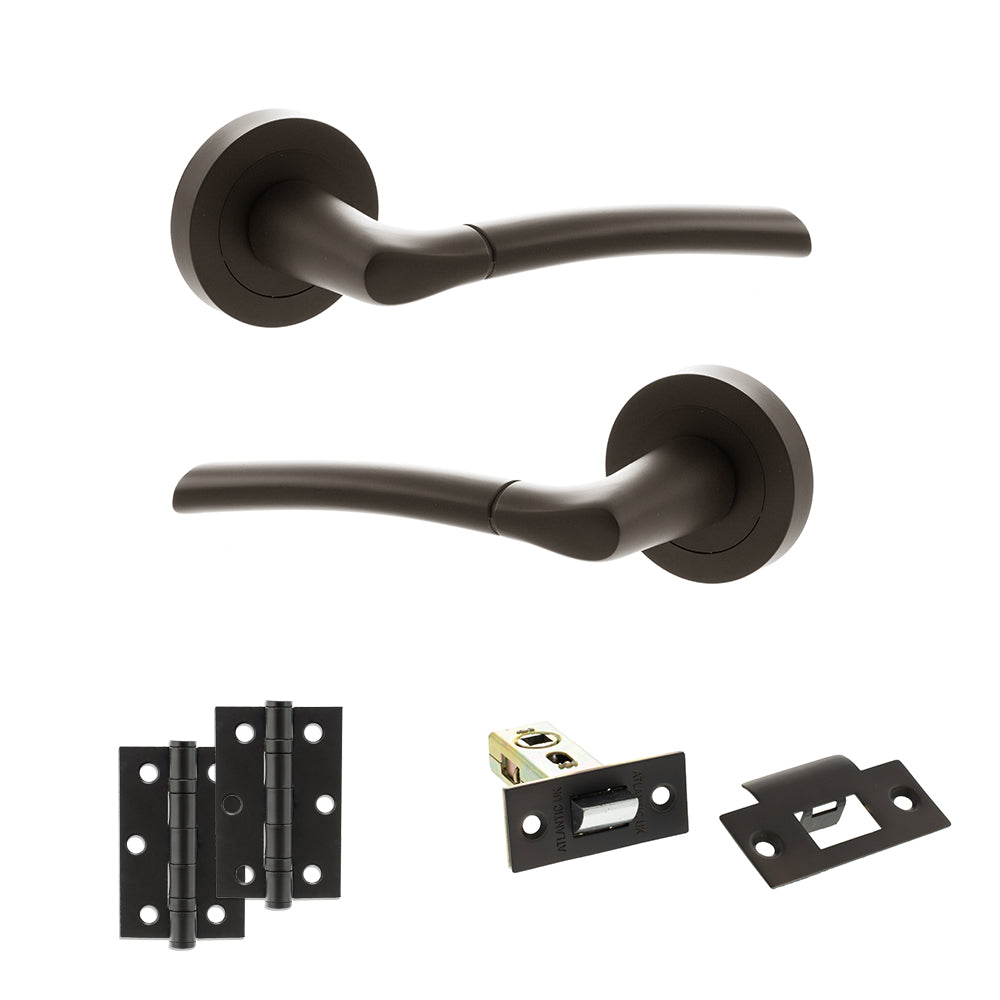 Quality image of STATUS Indiana Door Handle Pack (Latch Set - 2.5" Latch, 3" Hinges x2) - Urban Dark Bronze | Sku. adps33rudb7 | available from Trade Door Handles.