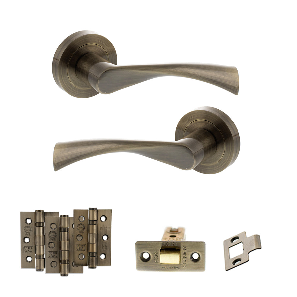 Quality image of STATUS Colorado Door Handle Pack (Latch Set - 3" CE Latch, 3" Fire Rated Hinges x3) - Antique Brass | Sku. adps34rab2 | available from Trade Door Handles.