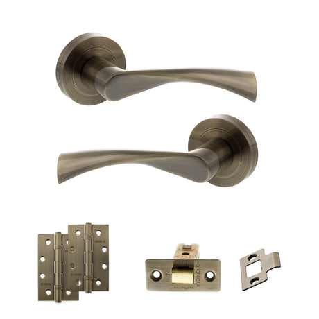 Quality image of STATUS Colorado Door Handle Pack (Latch Set - 3" CE Latch, 4" Slim Knuckle Hinges x2) - Antique Brass | Sku. adps34rab6 | available from Trade Door Handles.