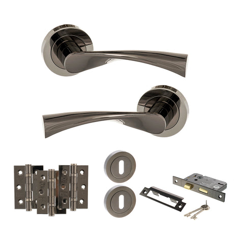 Quality image of STATUS Colorado Door Handle Pack (3 Lever Lock Set - 3" CE Sashlock, 3" Fire Rated Hinges x3) - Black Nickel | Sku. adps34rbn15 | available from Trade Door Handles.