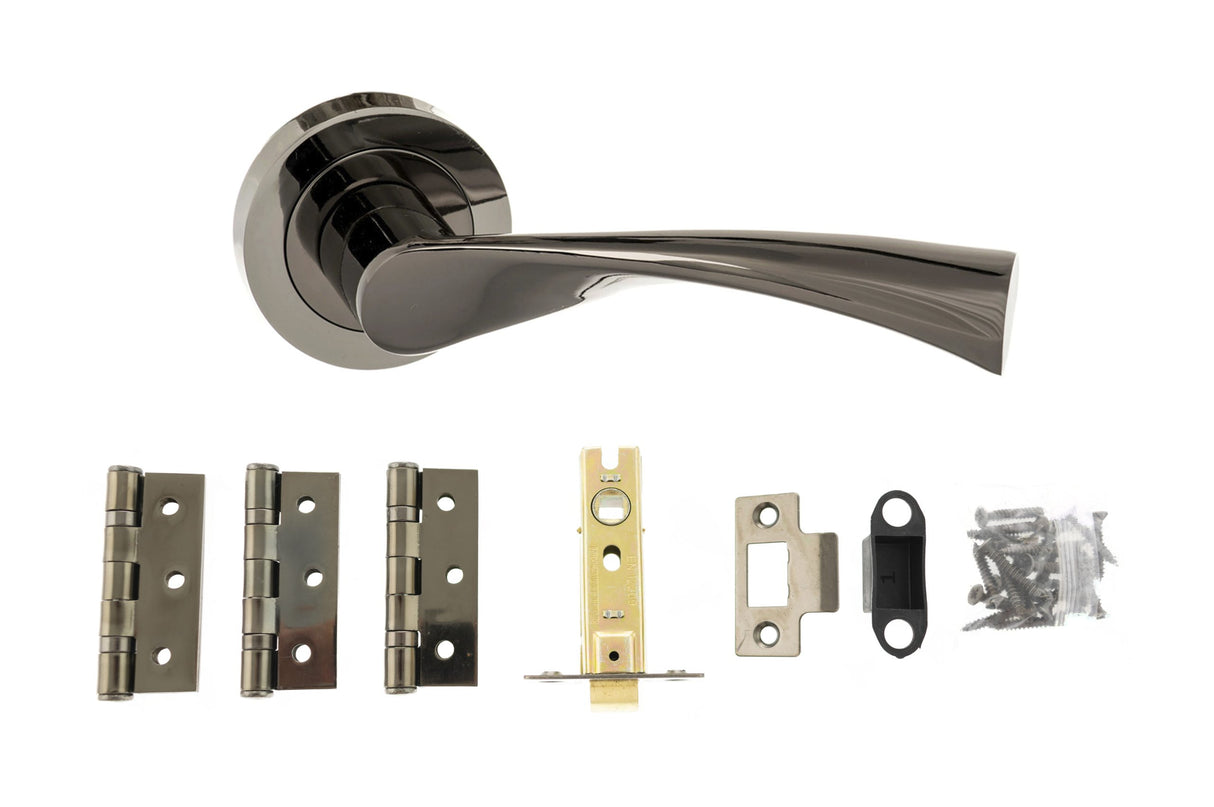 Quality image of Atlantic Colorado Door Pack Bundle (3" Latch + 3"x2" Hingesx3) - Black Nickel | Sku. adpbs34rbn3 | available from Trade Door Handles.