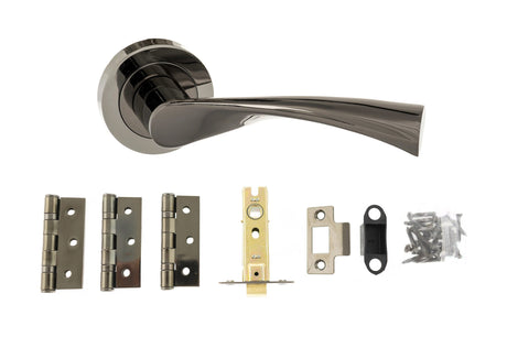 Quality image of Atlantic Colorado Door Pack Bundle (3" Latch + 3"x2" Hingesx3) - Black Nickel | Sku. adpbs34rbn3 | available from Trade Door Handles.