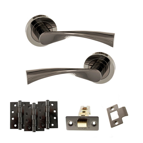 Quality image of STATUS Colorado Door Handle Pack (Latch Set - 3" CE Latch, 4" Fire Rated Hinges x3) - Black Nickel | Sku. adps34rbn4 | available from Trade Door Handles.