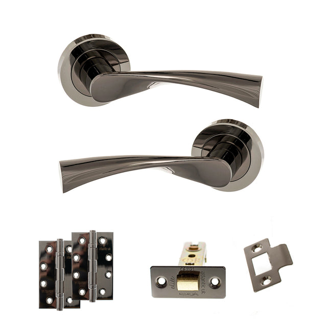 Quality image of STATUS Colorado Door Handle Pack (Latch Set - 2.5" CE Latch, 4" Slim Knuckle Hinges x2) - Black Nickel | Sku. adps34rbn5 | available from Trade Door Handles.