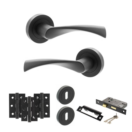 Quality image of STATUS Colorado Door Handle Pack (3 Lever Lock Set - 3" CE Sashlock, 3" Fire Rated Hinges x3) - Matt Black | Sku. adps34rmb15 | available from Trade Door Handles.