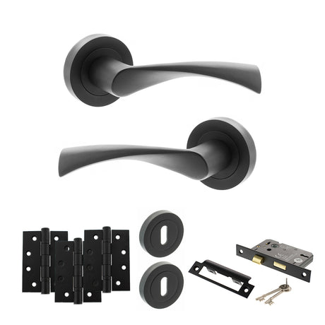 Quality image of STATUS Colorado Door Handle Pack (3 Lever Lock Set - 2.5" CE Sashlock, 4" Fire Rated Hinges x3) - Matt Black | Sku. adps34rmb16 | available from Trade Door Handles.
